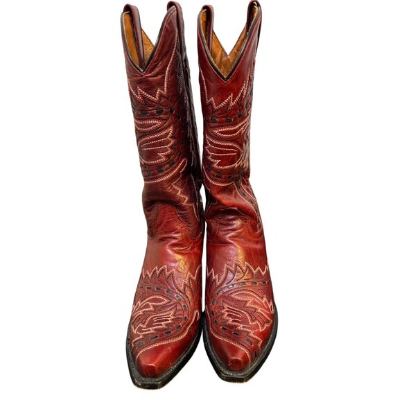 Dan Post Red & Black Western Cowboy Boots Size 8 Leather - Picture 3 of 8
